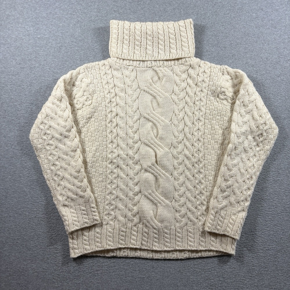 Inis Crafts Ireland Merino Wool Cable Knit Turtleneck Sweater Womens XL Cream